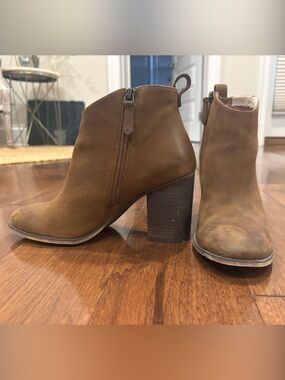bp. Tan Suede Ankle Booties with Block Heel